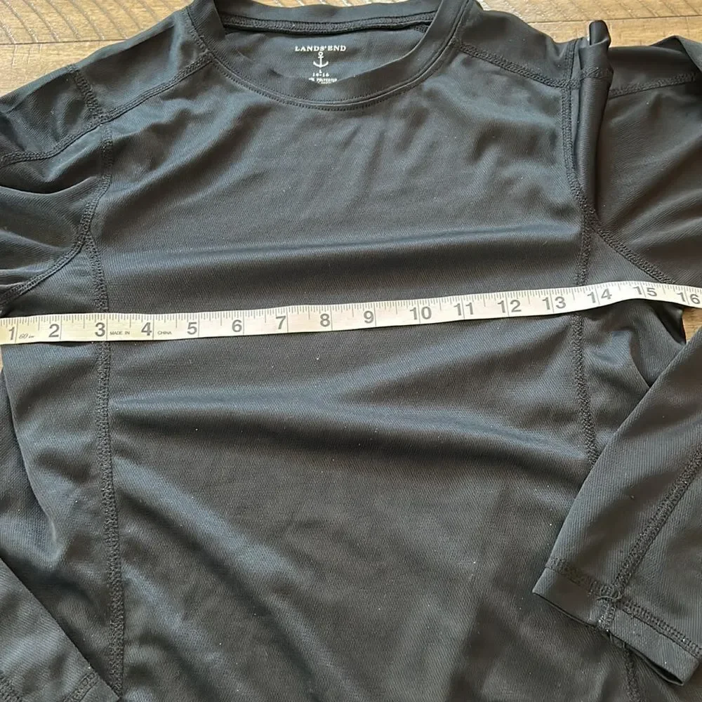 LandsEnd🌊🏖️Surf🏄🏻‍♀️ShirtPolyesterBLACK=WarmWhileWetRASHGUARD💂‍♀️